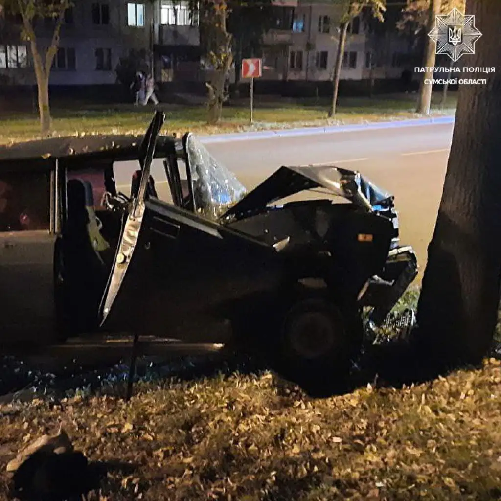 У Сумах легковик врізався в дерево: травмувалися водій та пасажирка