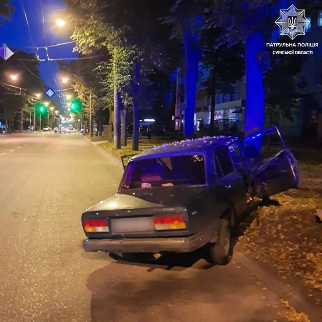 У Сумах легковик врізався в дерево: травмувалися водій та пасажирка