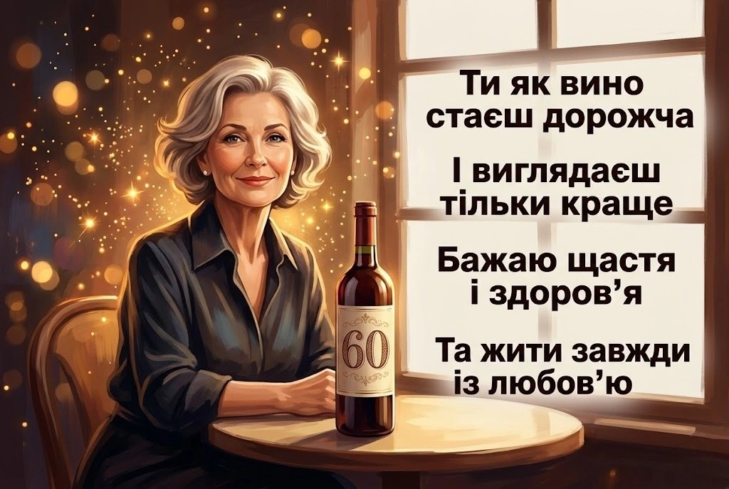 60 років — золота мудрість: підбірка щирих вітань та побажань жінці