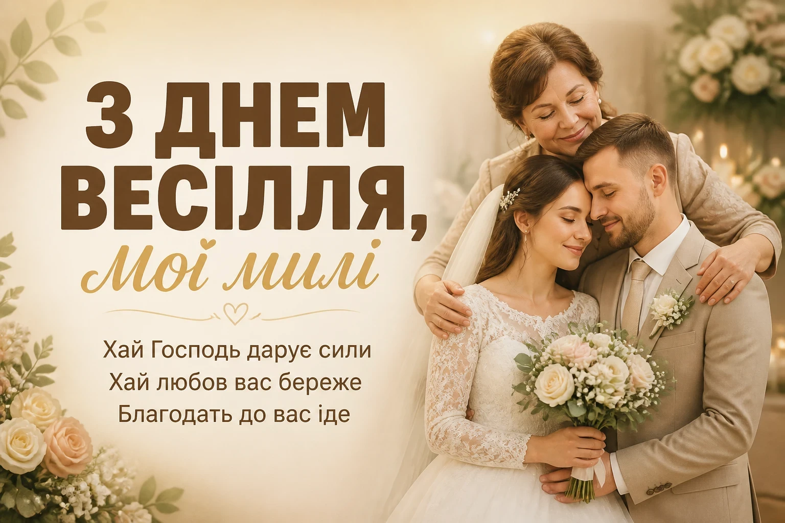 гарне привітання на весілля від мами своїми словами