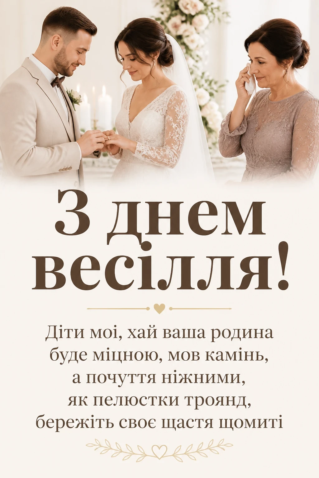 гарне привітання на весілля від мами своїми словами