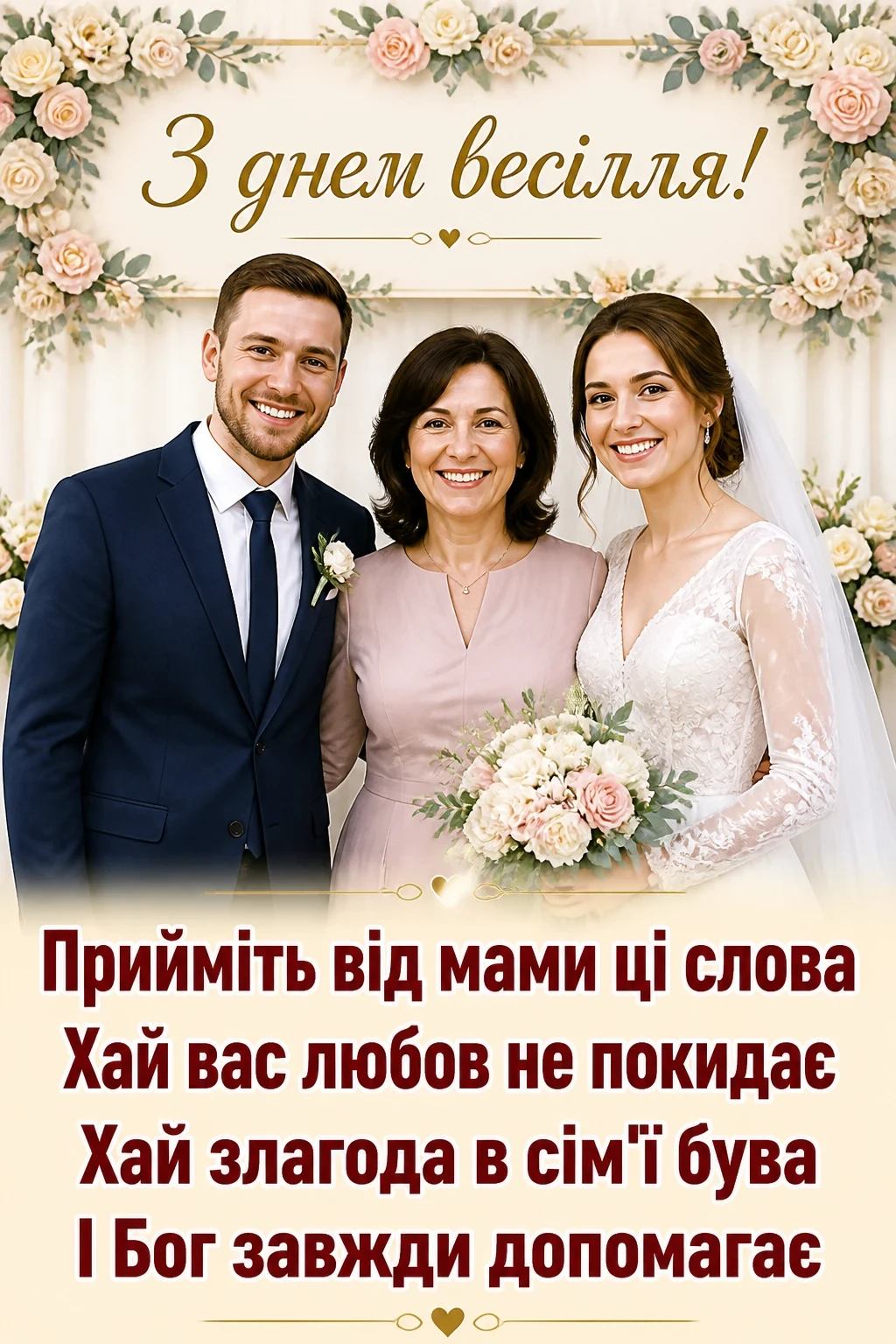 гарне привітання на весілля від мами своїми словами