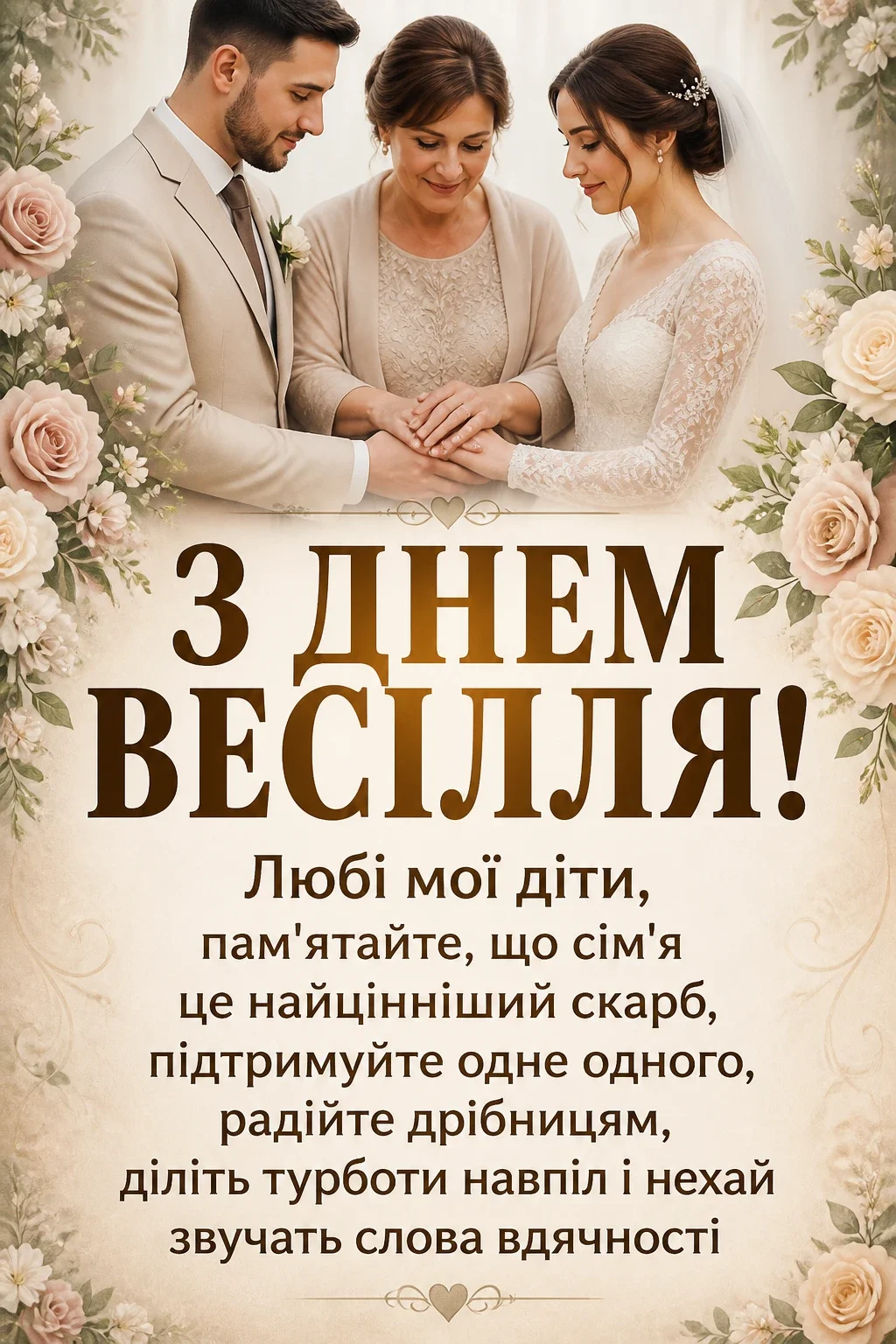 гарне привітання на весілля від мами своїми словами