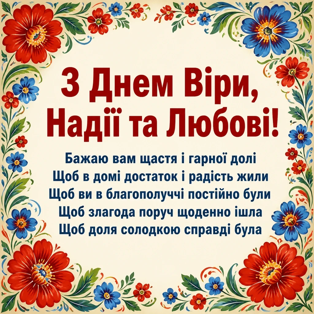 привітання з днем ангела віри надії любові