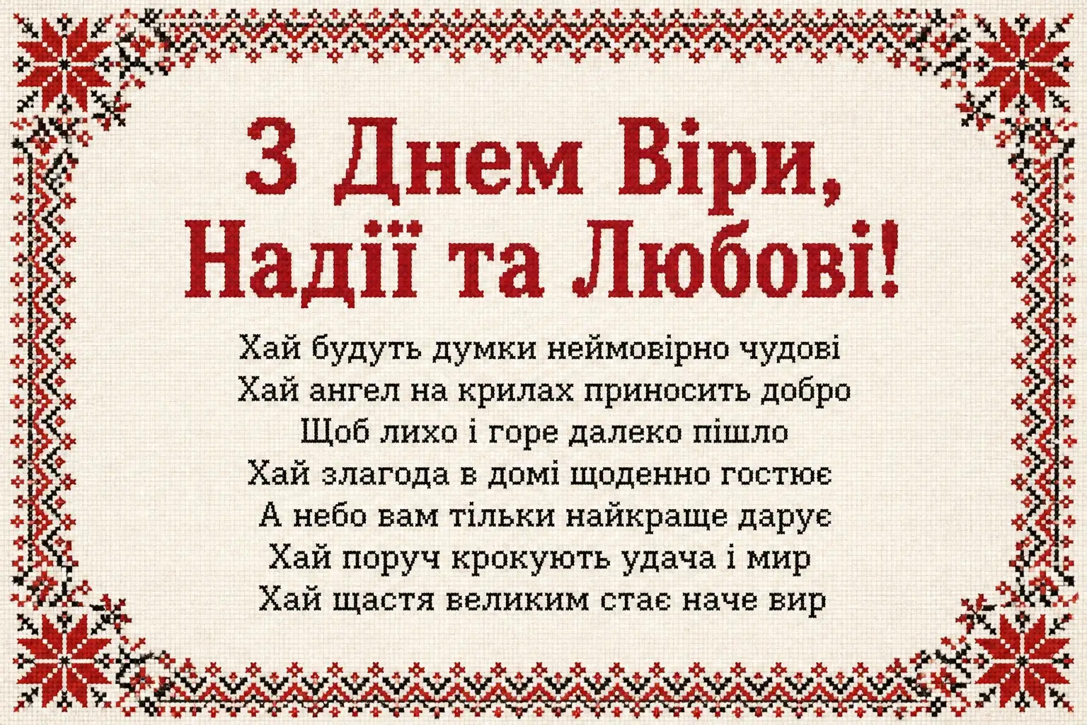 привітання з днем ангела віри надії любові