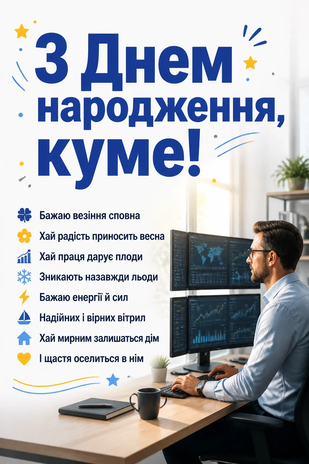 сучасне привітання кум з днем народження кумець